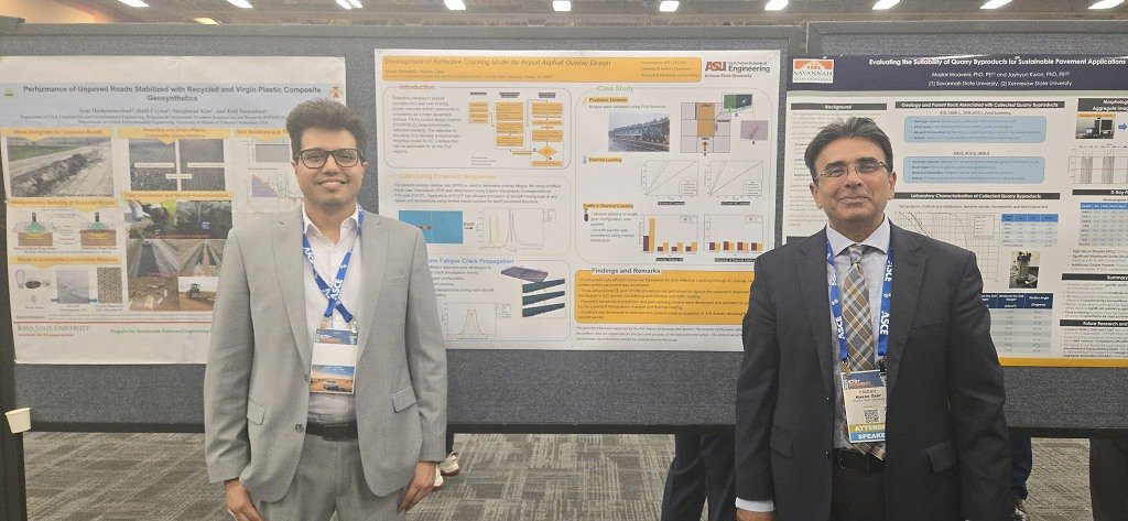 Masih Beheshti presenting at ASCE TDI 2025 conference in Arizona. People in the image (left) Masih Beheshti, (right) Hasan Ozer